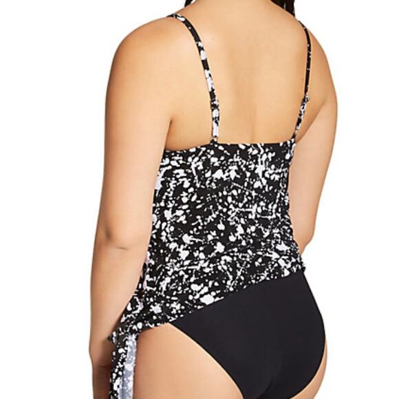 MagicSuit Alex Tankini Swim Top Side Tie V Neck Splatter Print Black White 12 - Picture 3 of 9